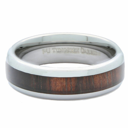 Tungsten Carbide Wedding Band 6mm or 8mm Dark Wood Inlay Ring