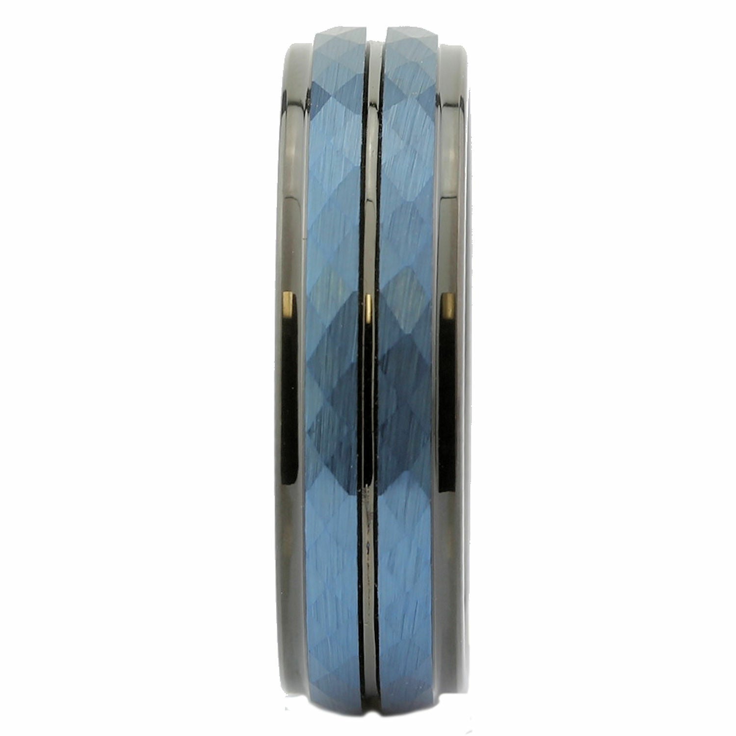 Tungsten Carbide 6 or 8mm Wedding Band Hammered Black and Blue Plated Ring