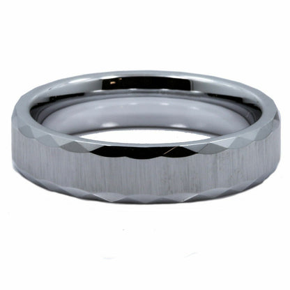 White Tungsten Carbide 5mm Grooved Edge Brushed Finish Wedding Band Ring