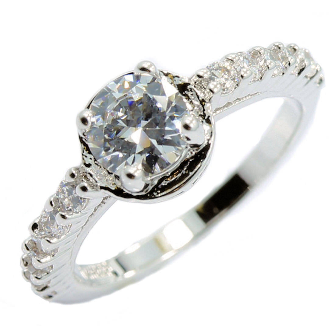 18K White Gold Plated Wedding Band Round Cubic Zirconia Ring