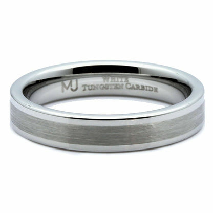 4mm White Tungsten Carbide Brush Center Flat Pipe Wedding Band Ring