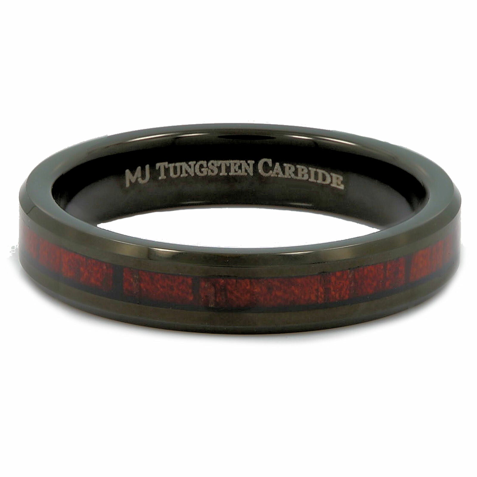 4mm Black Plated Tungsten Carbide Koa Wood Inlay Wedding Ring Comfort Fit