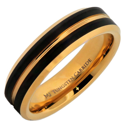 Tungsten Carbide 8mm Gold Plated Wedding Band with a Black Plated Face