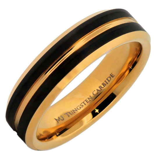 Tungsten Carbide 8mm Gold Plated Wedding Band with a Black Plated Face
