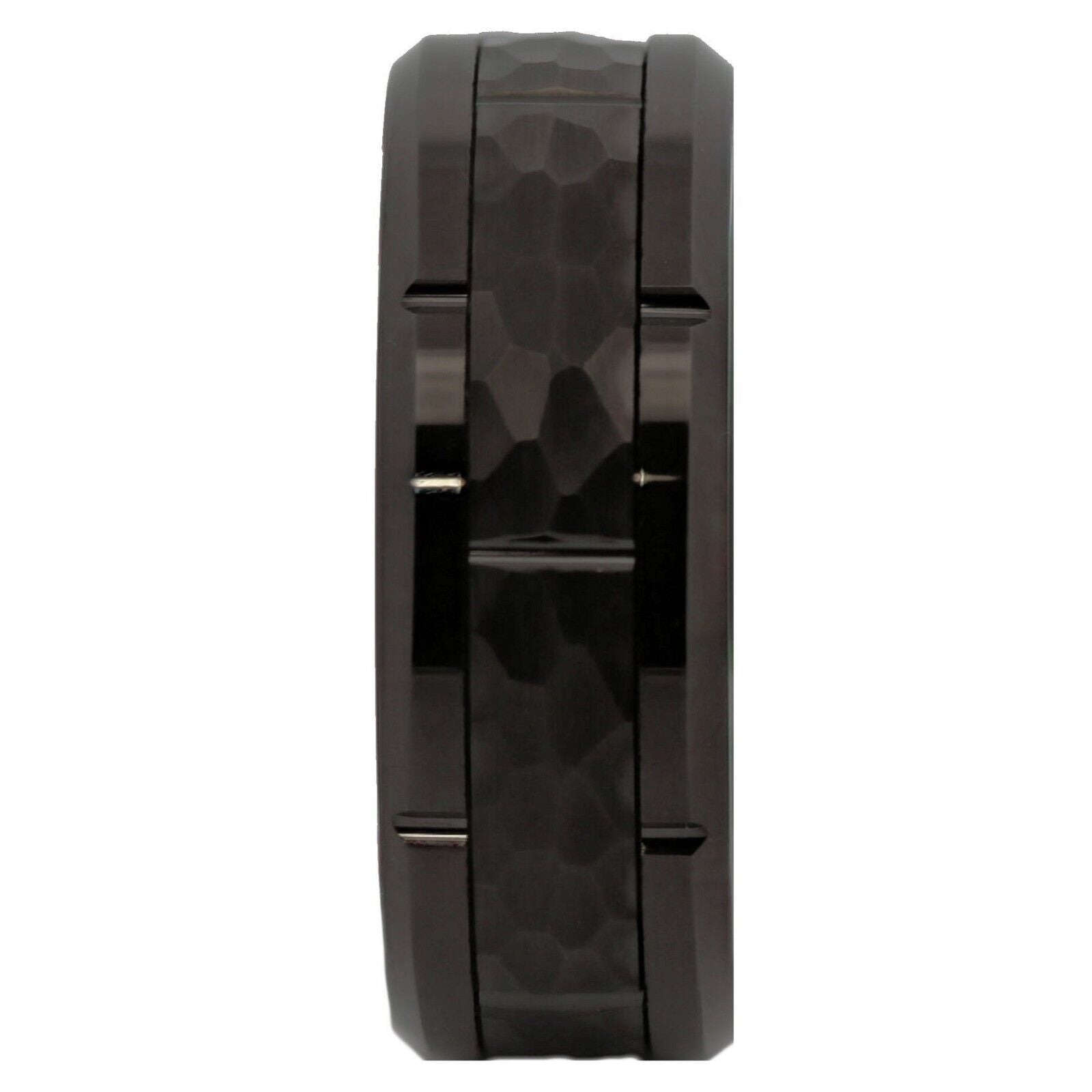 Tungsten Carbide 8mm Band Brushed Hammered Brick Pattern Notched Edges Ring