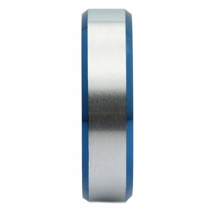 White Tungsten Carbide Blue Plated Edges Wedding Band 6mm  Ring