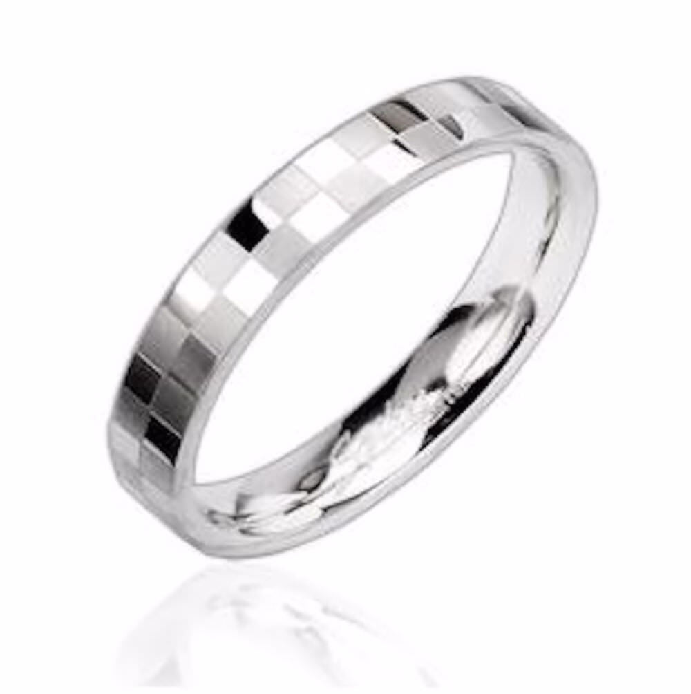 4mm Stainless Steel Checkerboard Pattern Polished Wedding Band Ring