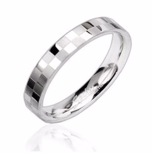 4mm Stainless Steel Checkerboard Pattern Polished Wedding Band Ring