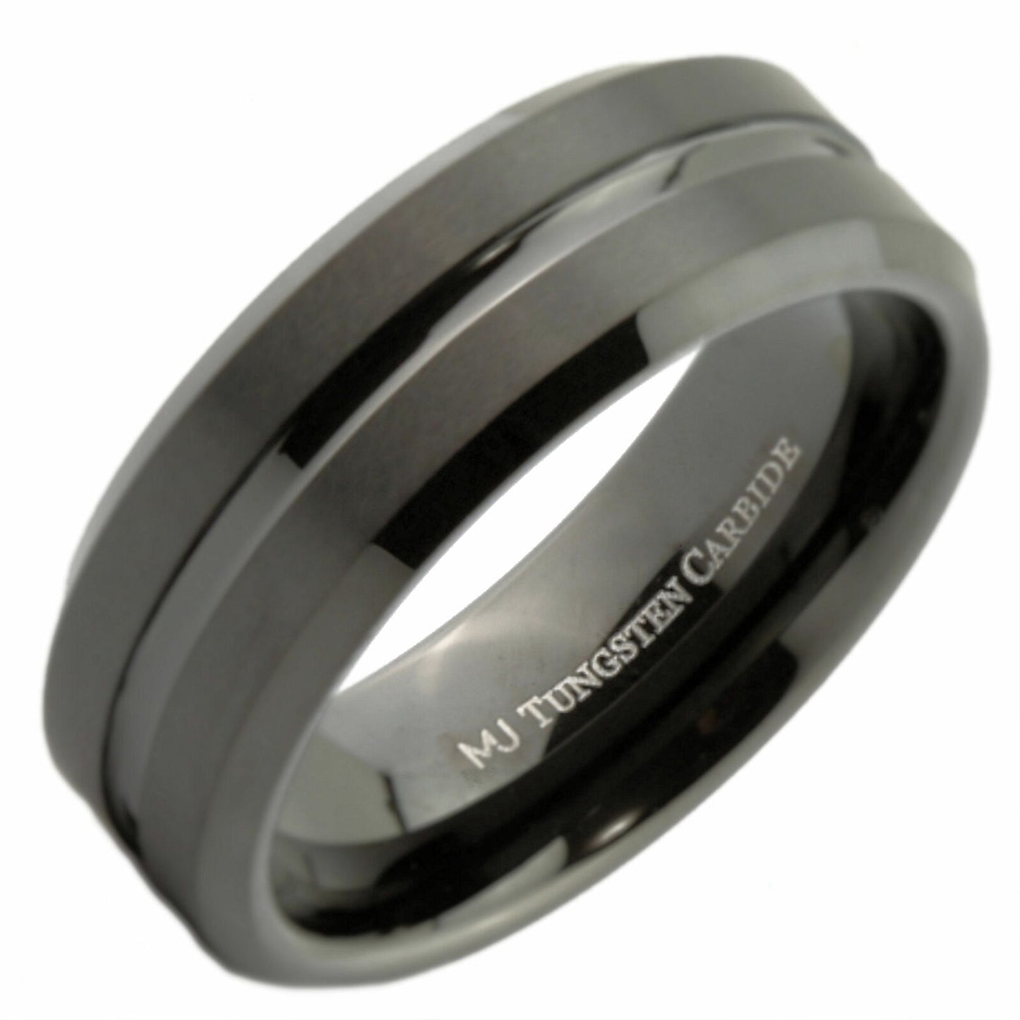 Tungsten Carbide 6mm or 8mm Wedding Band Center Grooved Black Plated Ring