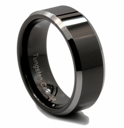 8MM Mirror Polish Black Tungsten Carbide Ring Silver Edge Wedding Band
