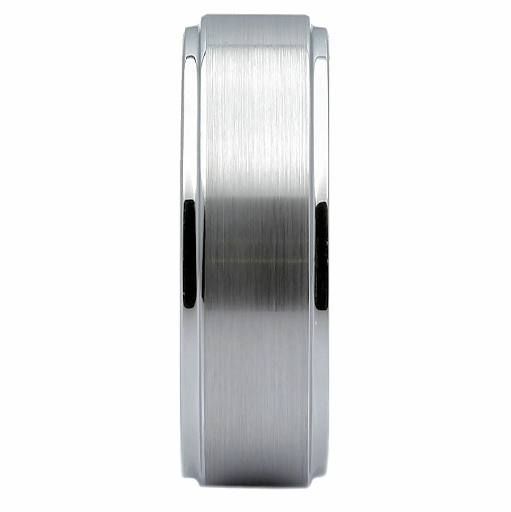 White Tungsten Carbide Brushed Wedding Band Recessed Edge 6mm or 8mm Ring