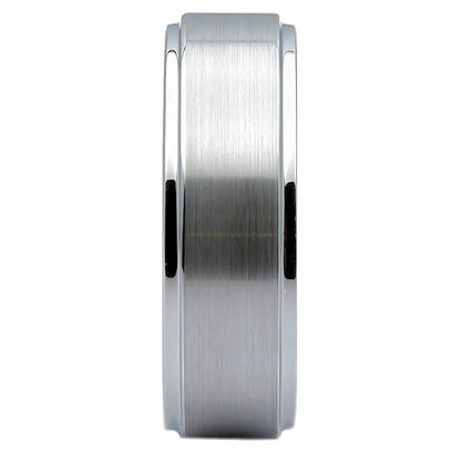 White Tungsten Carbide Brushed Wedding Band Recessed Edge 6mm or 8mm Ring