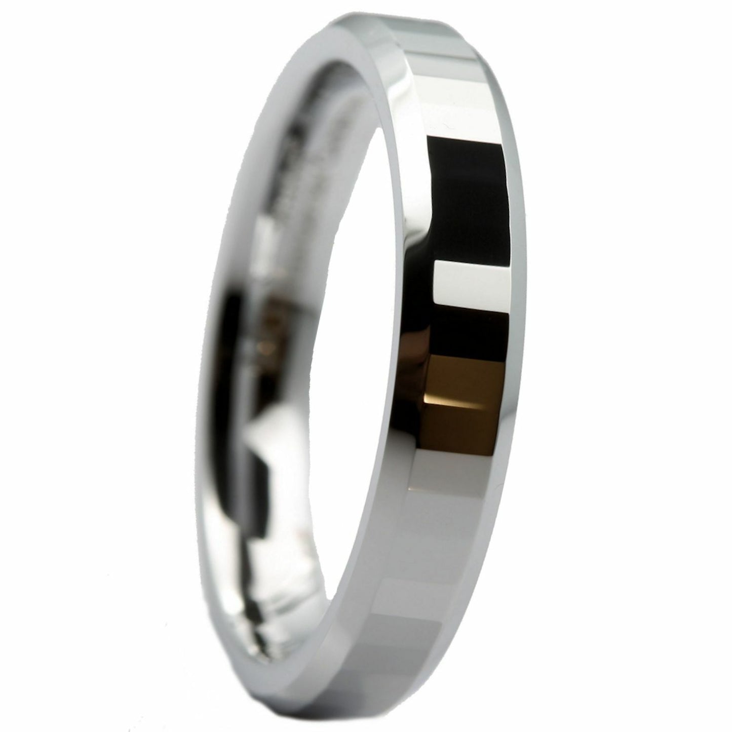 4mm White Tungsten Carbide Polished Center Tiled Wedding Band Ring