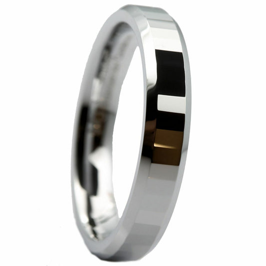 4mm White Tungsten Carbide Polished Center Tiled Wedding Band Ring