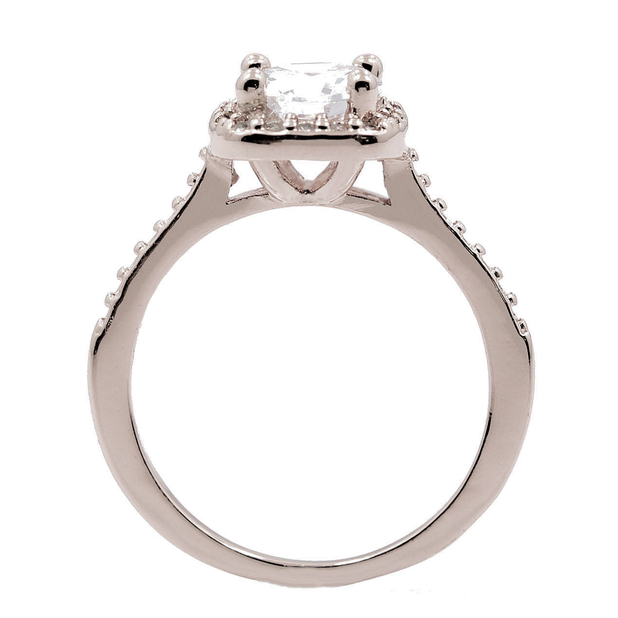 18K White Gold Plated Wedding Band Square Cubic Zirconia Ring