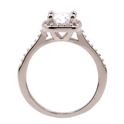 18K White Gold Plated Wedding Band Square Cubic Zirconia Ring
