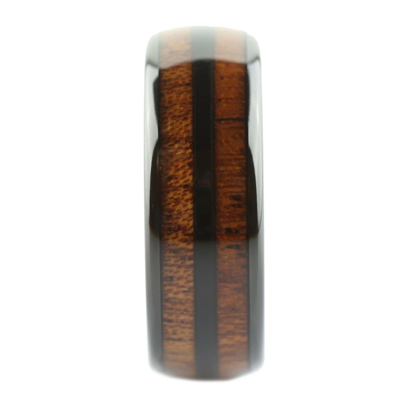 8mm Tungsten Carbide Wedding Band dual Koa Wood Inlay with Blue inside