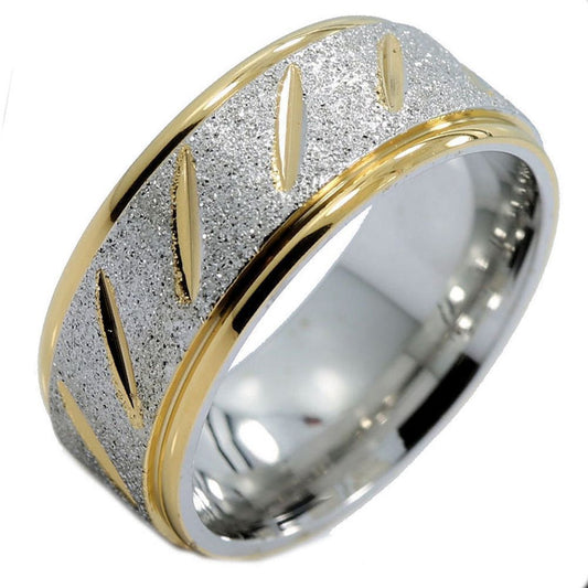 8mm Stainless Steel Grooved Sandblasted Center Wedding Band Ring