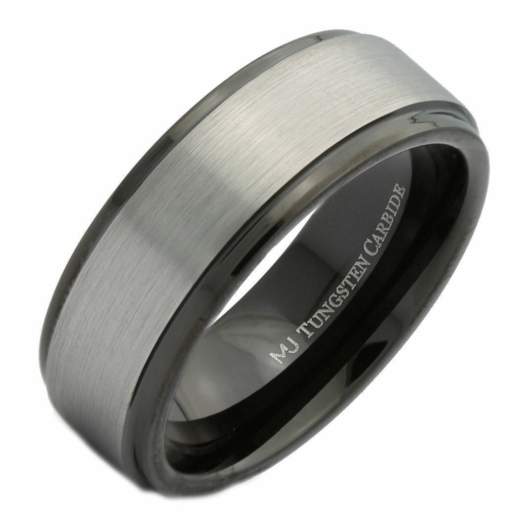 6 or 8mm Brushed Tungsten Carbide Wedding Band Plated Black Ring