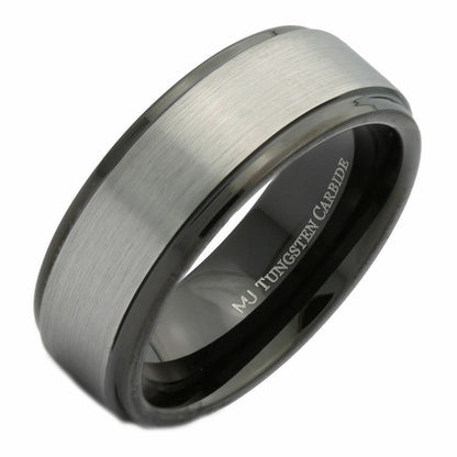 6 or 8mm Brushed Tungsten Carbide Wedding Band Plated Black Ring
