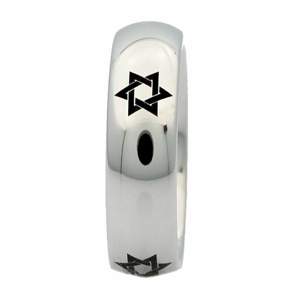 Star fo David ring 6mm polished White Tungsten Carbide Band unique Made to order