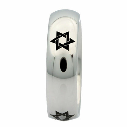 Star fo David ring 6mm polished White Tungsten Carbide Band unique Made to order