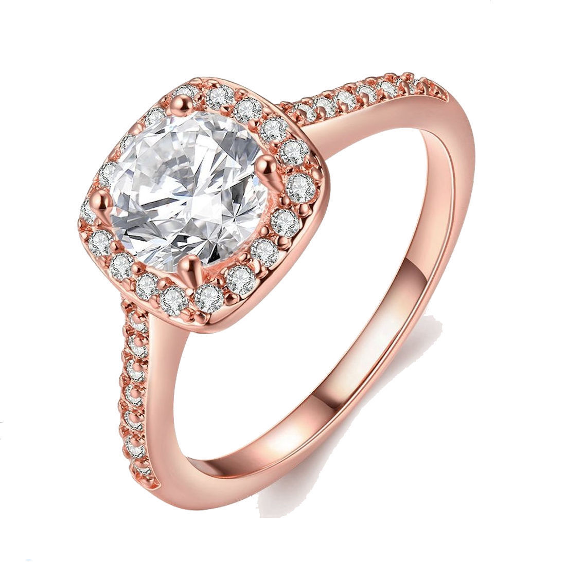 Rose Gold Plated Wedding Band Square Cubic Zirconia Ring