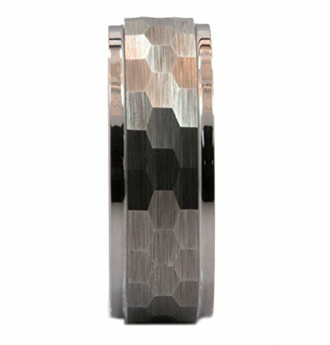 8mm Hammered Stepped Edges Tungsten Carbide Men's Band Wedding Ring