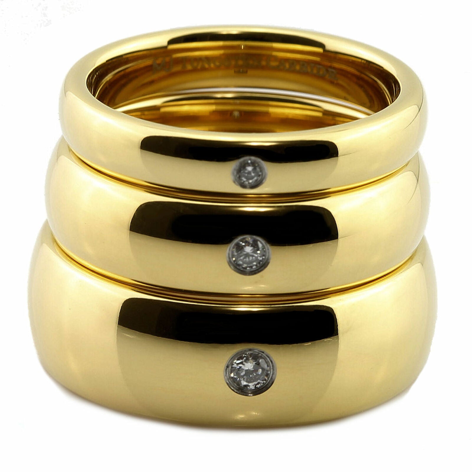 4, 6 or 8mm Gold Plated Tungsten Carbide Band Classic Half Dome Single CZ Ring