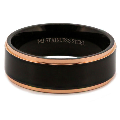Bushed Stainless Steel 6mm or 8mm Black Plated Drop Down Edges Gold or Rose Gold