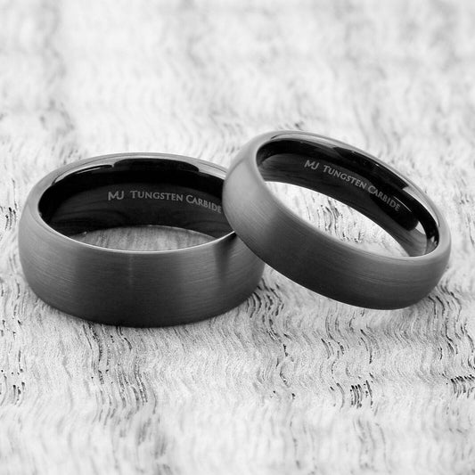 Black Plated Tungsten Carbide Half Dome Design 6mm or 8mm Wedding Band Ring