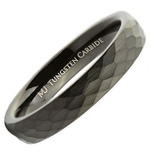 Tungsten Carbide 4, 6 or 8mm Band Brushed Hammered Pattern Black Plated Ring