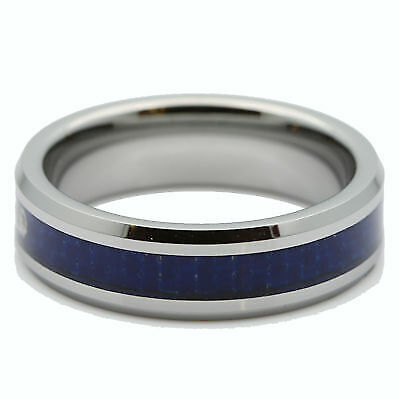Faith Love Hope Ring Tungsten Carbide 6mm or 8mm Blue Carbon Fiber