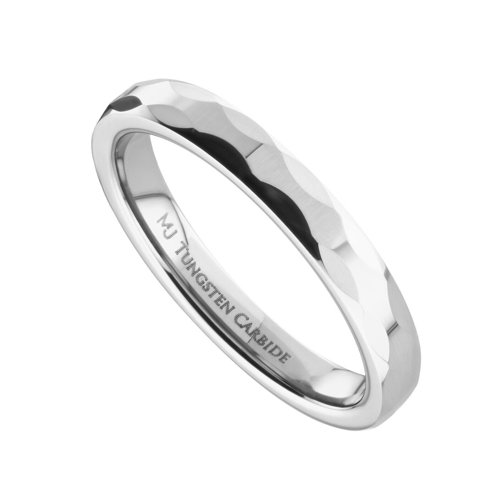 Tungsten Carbide 3mm Geometric Multi Faceted Band Polished Finish Ring