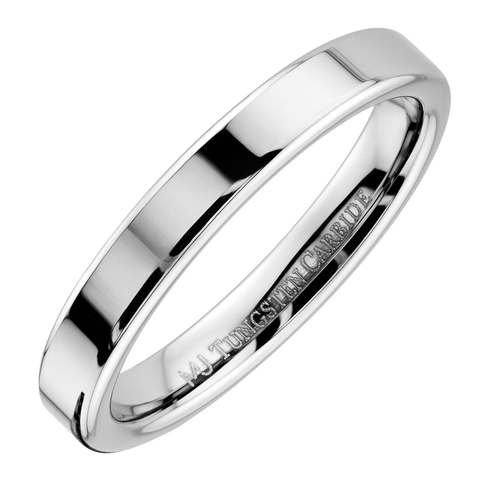 Custom Engraved Tungsten Carbide Mirror Polished Ring Band Pipe flat