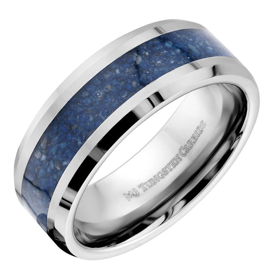 Lapis Lazuli Inlay Tungsten Carbide Ring Wedding Band Blue  Comfort Fit