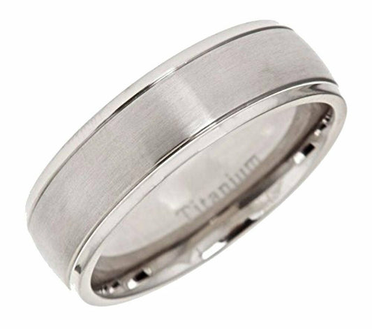 5mm or 7mm Brushed Polished Grooved Edges Titanium Wedding Band Comfort Fit Ring