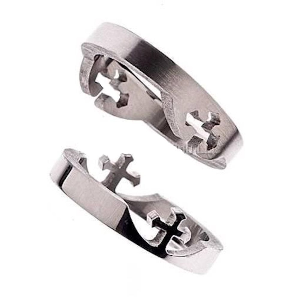 Cross Puzzle Ring 316L Surgical Grade Stainless Steel 8mm Sizes 5 to 14