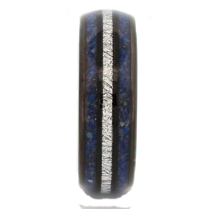 Tungsten Carbide 8mm Polished Finish with Lapis Lazuli and Faux Meteorite Inlay