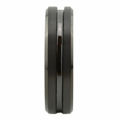 Tungsten Carbide 6mm or 8mm Wedding Band Center Grooved Black Plated Ring