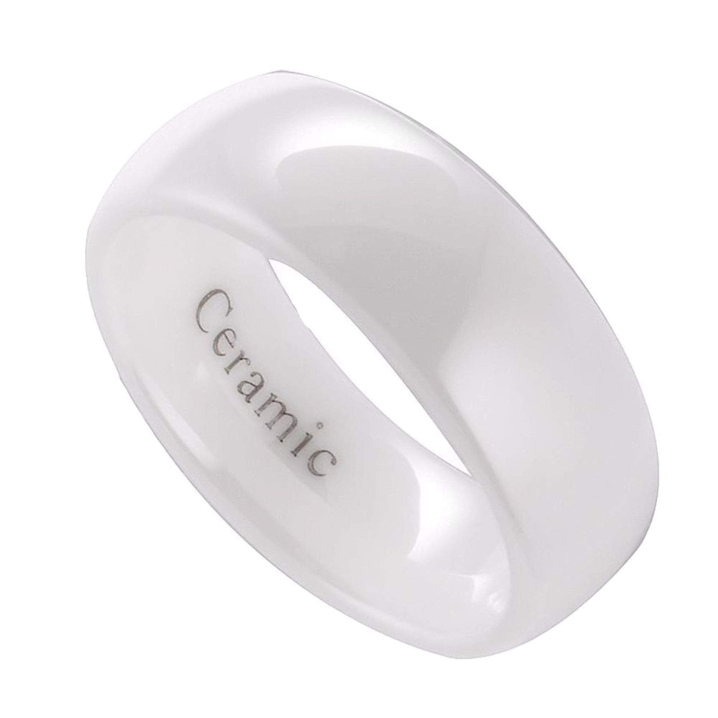 Classic White Ceramic Wedding Band High Polish Comfort Fit Ring 3,4,6,9 & 10mm
