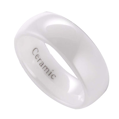 Classic White Ceramic Wedding Band High Polish Comfort Fit Ring 3,4,6,9 & 10mm