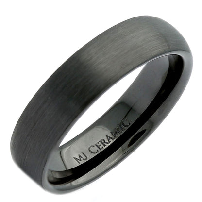 Brushed Black Ceramic Wedding Ring Classic Domed Comfort Fit Band 6mm