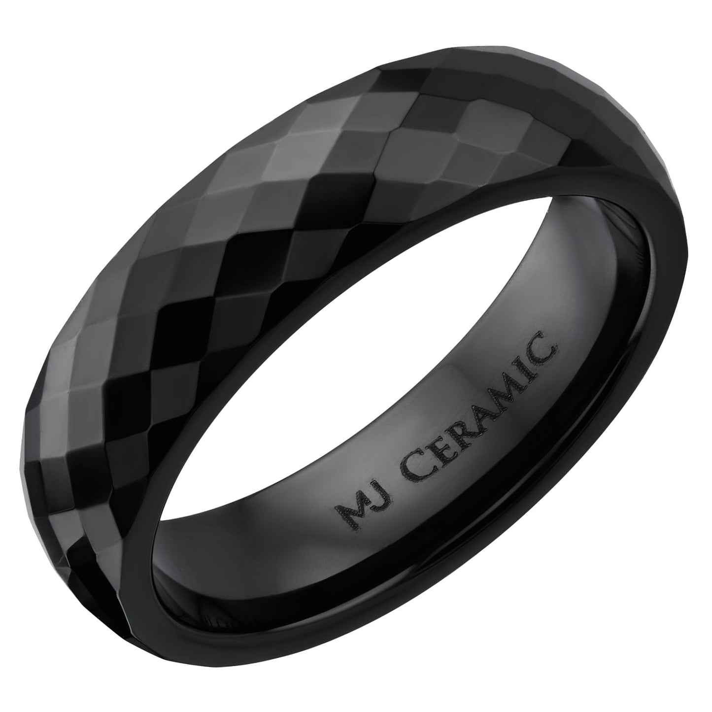 Faceted Ceramic Ring White or Black Wedding Band Comfort Fit