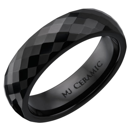 Faceted Ceramic Ring White or Black Wedding Band Comfort Fit