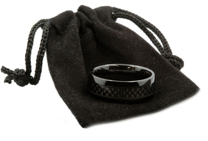 Black Ceramic Carbon Fiber Inlay Wedding Band Comfort Fit Ring | Men Women Band  | 8mm