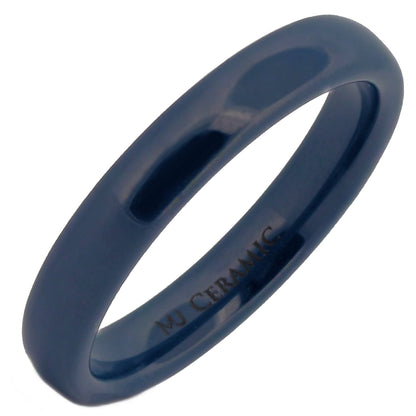 Classic Dark Blue Ceramic Wedding Band High Polish Comfort Fit Ring 4mm