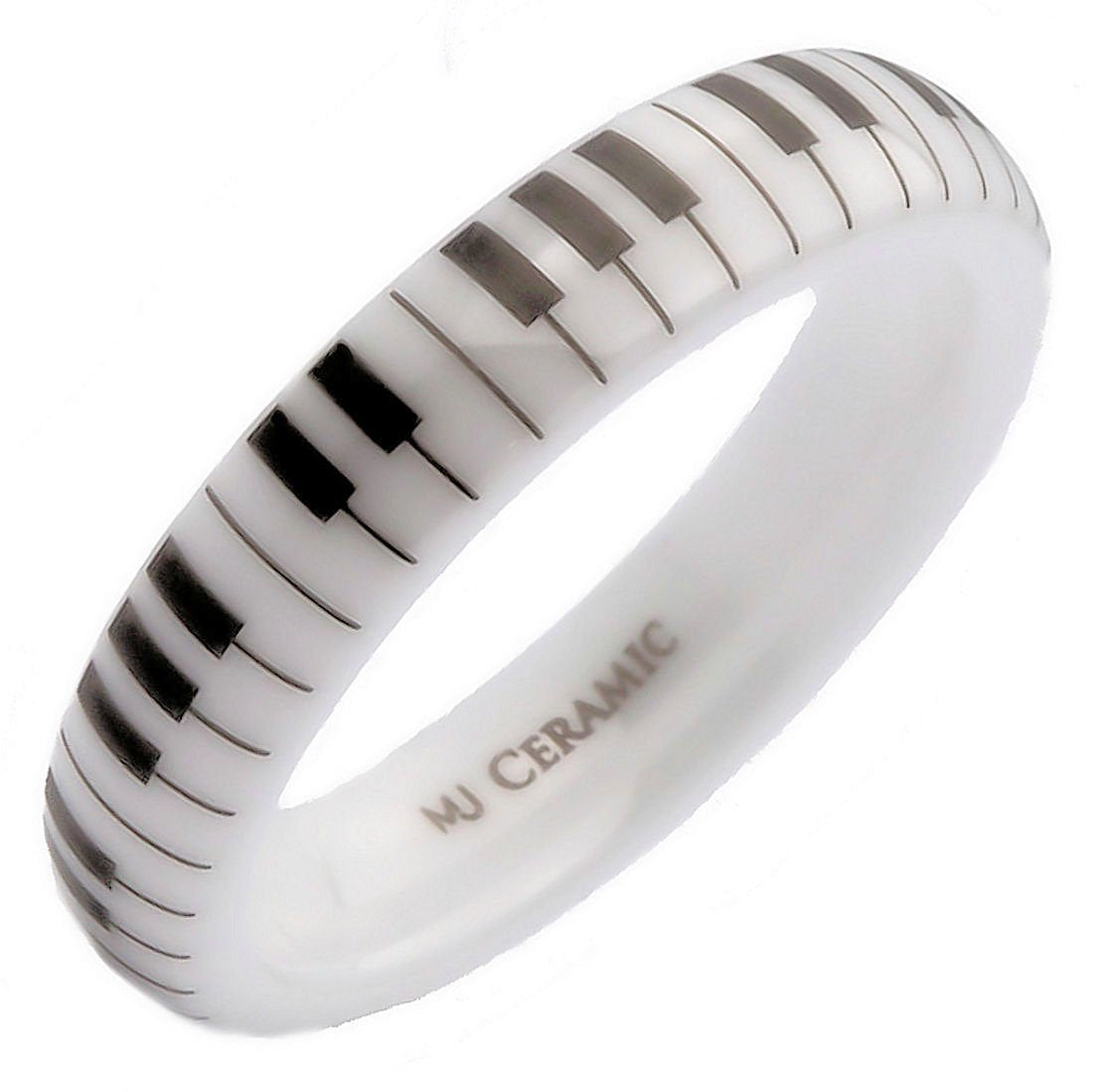 White Ceramic Piano Keyboard Wedding Band High Polished Ring | Comfort Fit Band | Musician Music