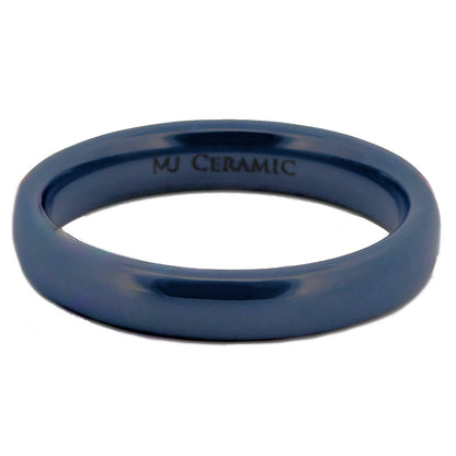Classic Dark Blue Ceramic Wedding Band High Polish Comfort Fit Ring 4mm