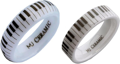 White Ceramic Piano Keyboard Wedding Band High Polished Ring | Comfort Fit Band | Musician Music
